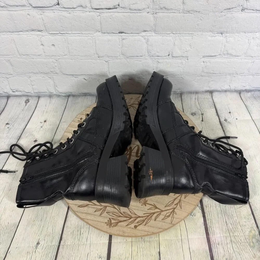 Vintage Y2K Grunge Goth Combat Boots Black Women Size 8 Chunky Platform Lug Sole
